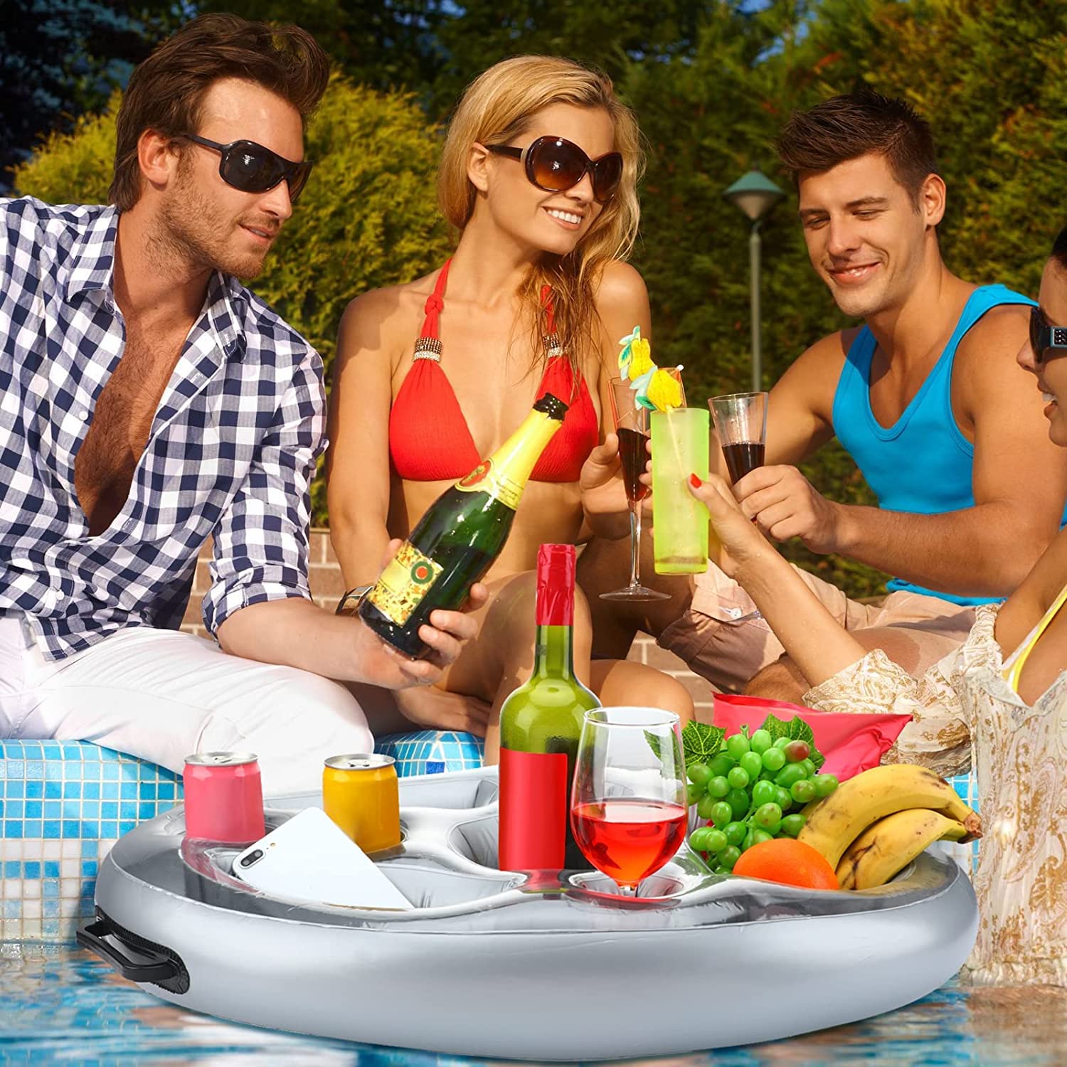 Bandeja Flotante Para Piscina - Soporte Inflable Con 8 Agujeros - Portabebidas Con Diseño De Piña - Ideal Para Fiestas De Verano