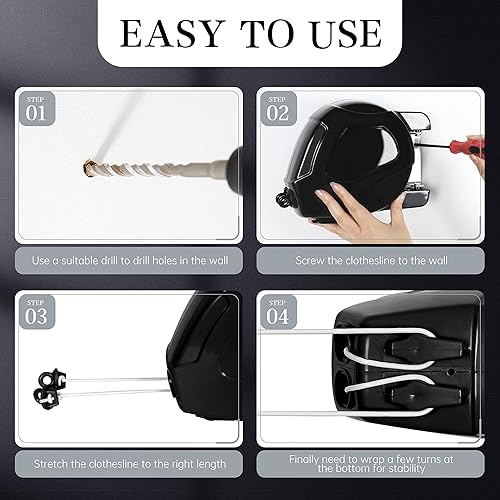 Miniatura 5 de Tendedero retráctil para exteriores | Línea de ropa de 2 x 49 pies para exteriores, patio trasero, exterior | Línea de ropa resistente que se retrae