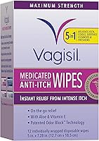 Vagisil Maximum Strength Anti-Itch Medicated Feminine Wipes for Women, Gynecologist Tested Instant Vaginal Itch Relief, 12 Count