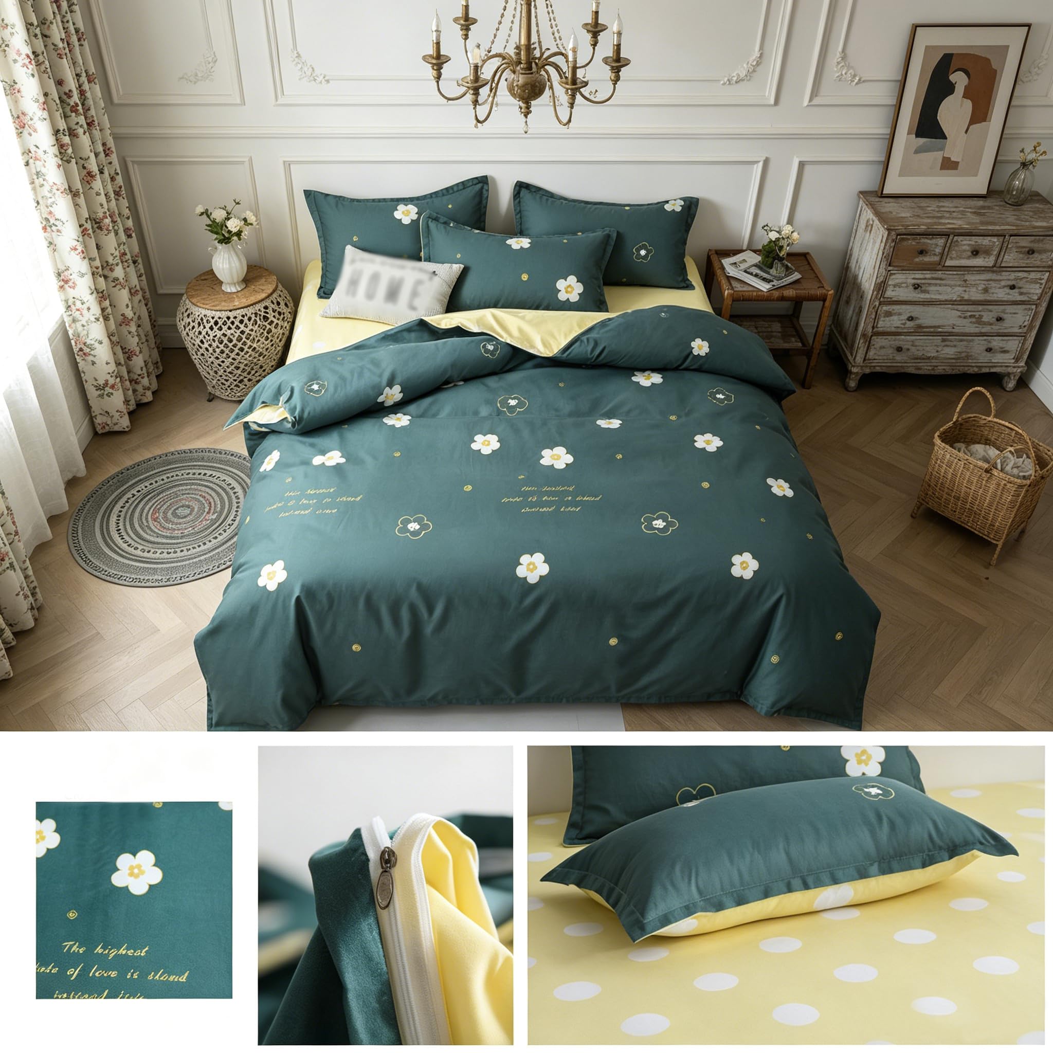 Parure de couette florale verte pour illuminer votre chambre en été comme en hiver