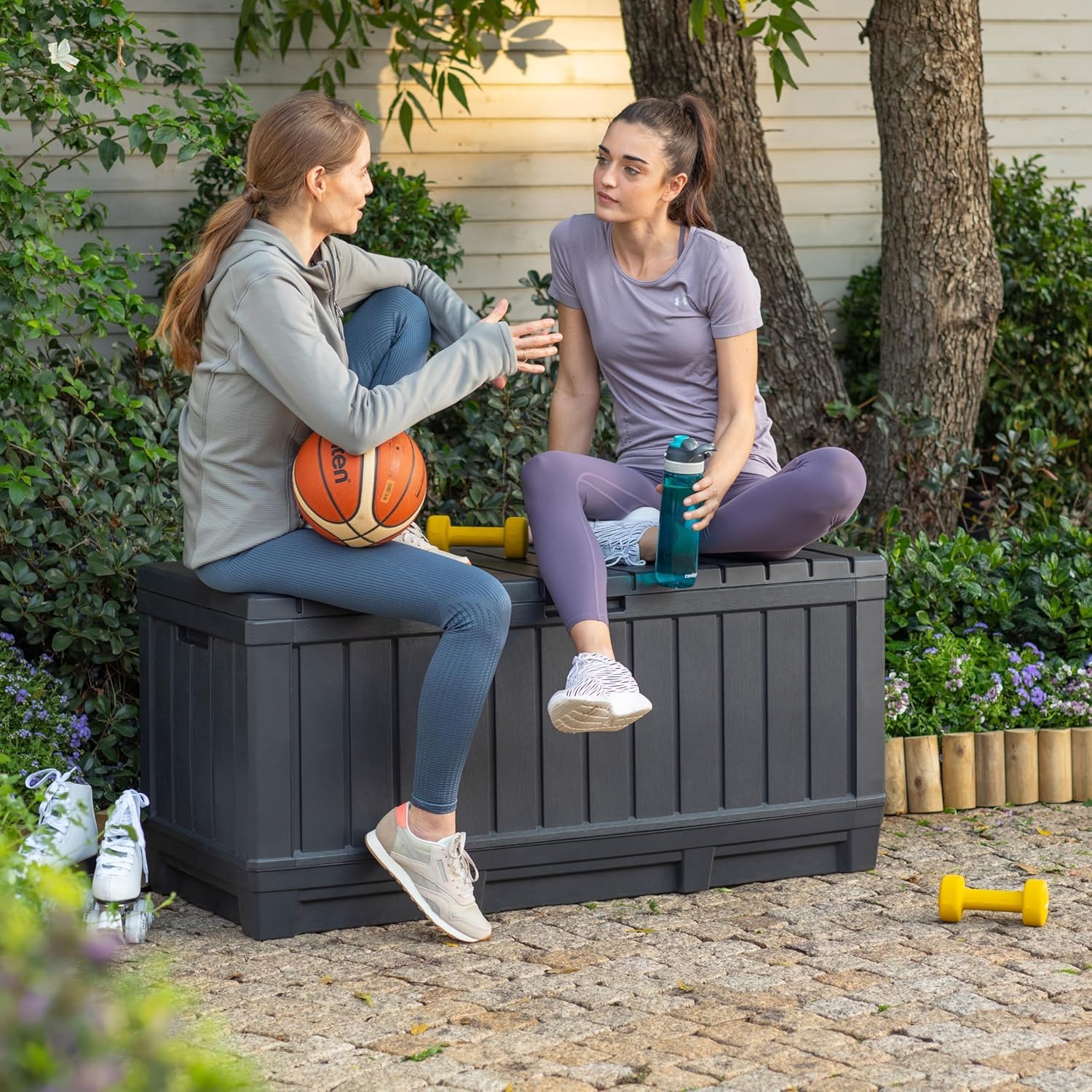 Koll Living Boîte de rangement de 350 l Anthracite – Boîte de rangement compacte avec beaucoup d'espace pour coussins, outils de jardin ou jouets pour enfants – Maintient le contenu au sec