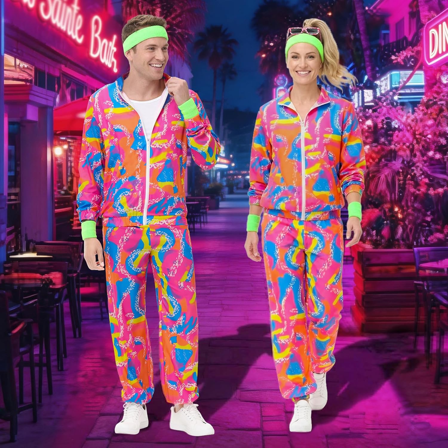 80s Outfit for Men - 90s Neon Tracksuit, Retro Windbreaker Halloween Costume, Hip Hop Workout Track Suit Set