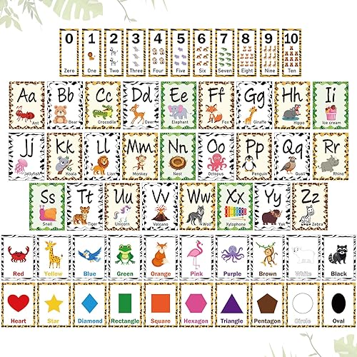 Miniatura 8 de 57 piezas de letras y números del alfabeto para decoración de pared de aula, tablón de anuncios arco iris, letras coloridas, números 0-10, tarjetas