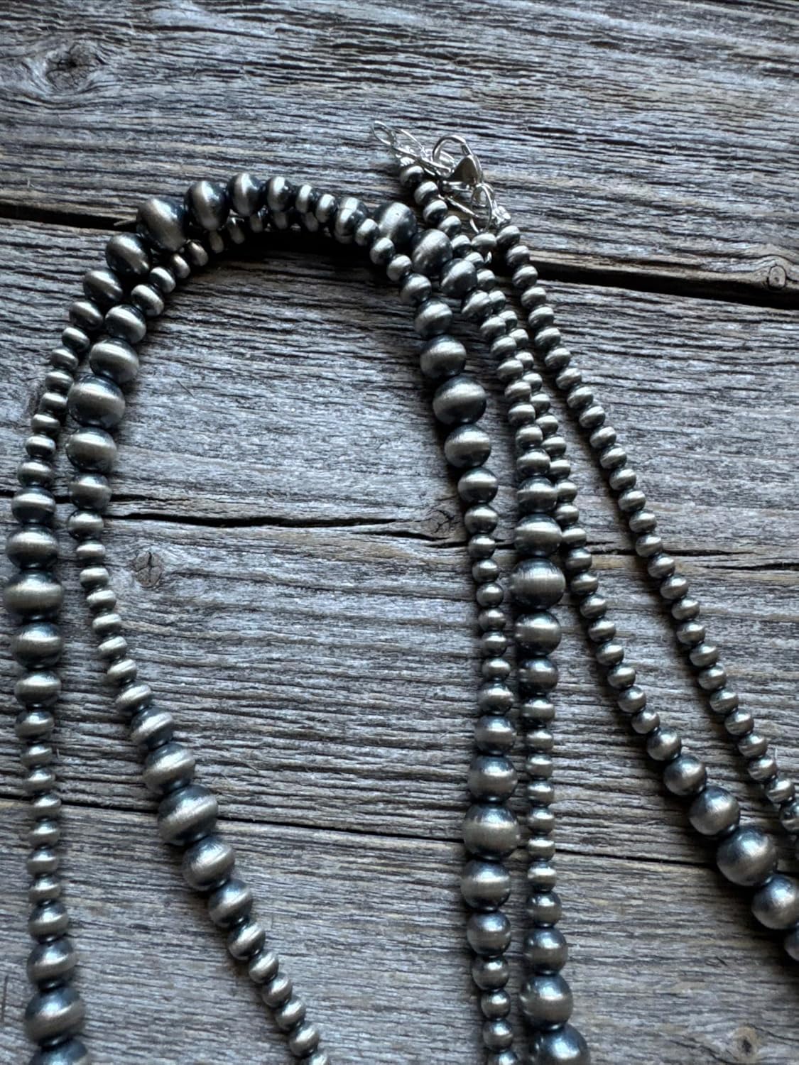 4mm - 8mm Multi Graduated Sterling Silver Oxidized Pearls Bead Necklace 60 Inch “Navajo Style”