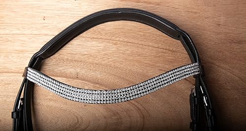 Vista 13 de Wonder Care Brida inglesa de cuero de vaca de grano superior para caballos, brida de caballo con banda, brida de caballo con riendas y bridas