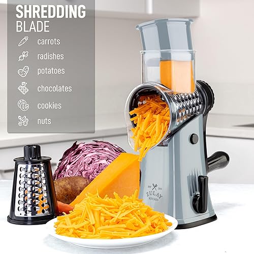 Miniatura 3 de Zulay Kitchen Rallador Rotativo de Queso de 5 Cuchillas Rallador de Queso - Rallador de Queso Manual de Manivela con Succión Reforzada y 5 Tambores