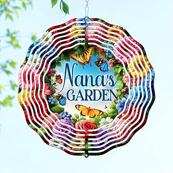 FLAGWIX Garden Gifts for Grandma - Nanas Garden 3D Stainless Steel Metal Wind Spinners 12 in - Gardening Grandmother Birthday Gifts for Women Nana Gigi, Nana Gift Ideas