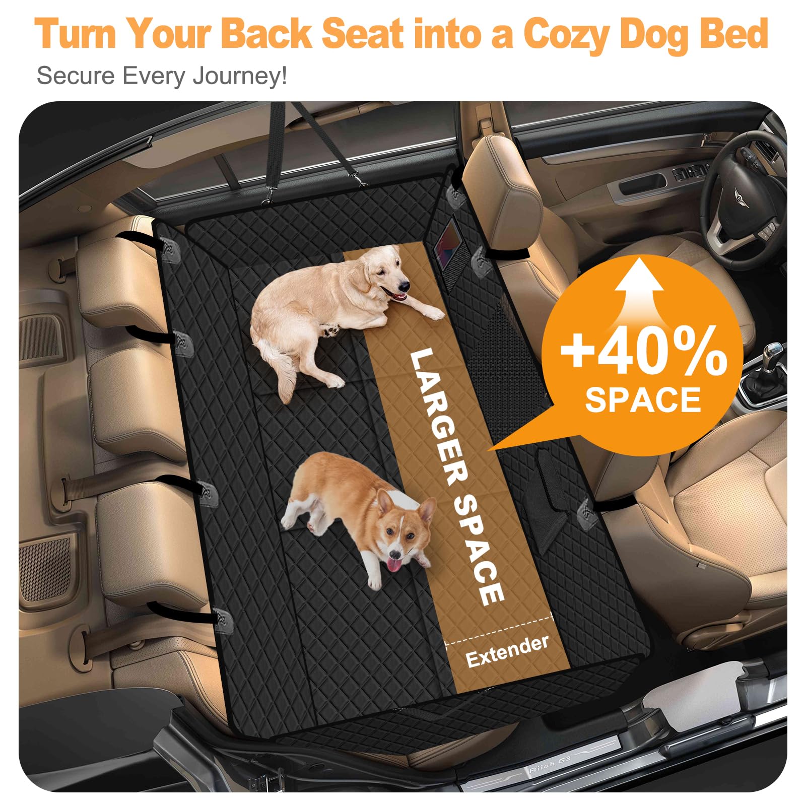 Vinstatin Coprisedile Auto per Cani, Estensore per Sedile Posteriore per Cani con Fondo Rigido,Telo Auto per Cani Resistente, Antigraffio e Impermeabile,con Cinture di Sicurezza per Auto, SUV