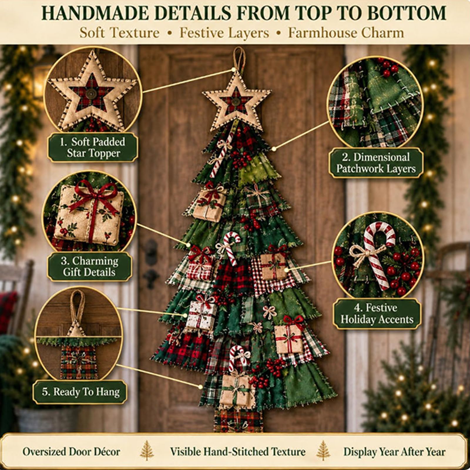 Kit DIY Adorno Puerta Árbol Navidad Patchwork Principiantes (F#)