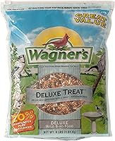Wagner's 62067 Deluxe Treat Blend Wild Bird Food with Safflower - Attracts Cardinals, Chickadees, Jays, 4 LB
