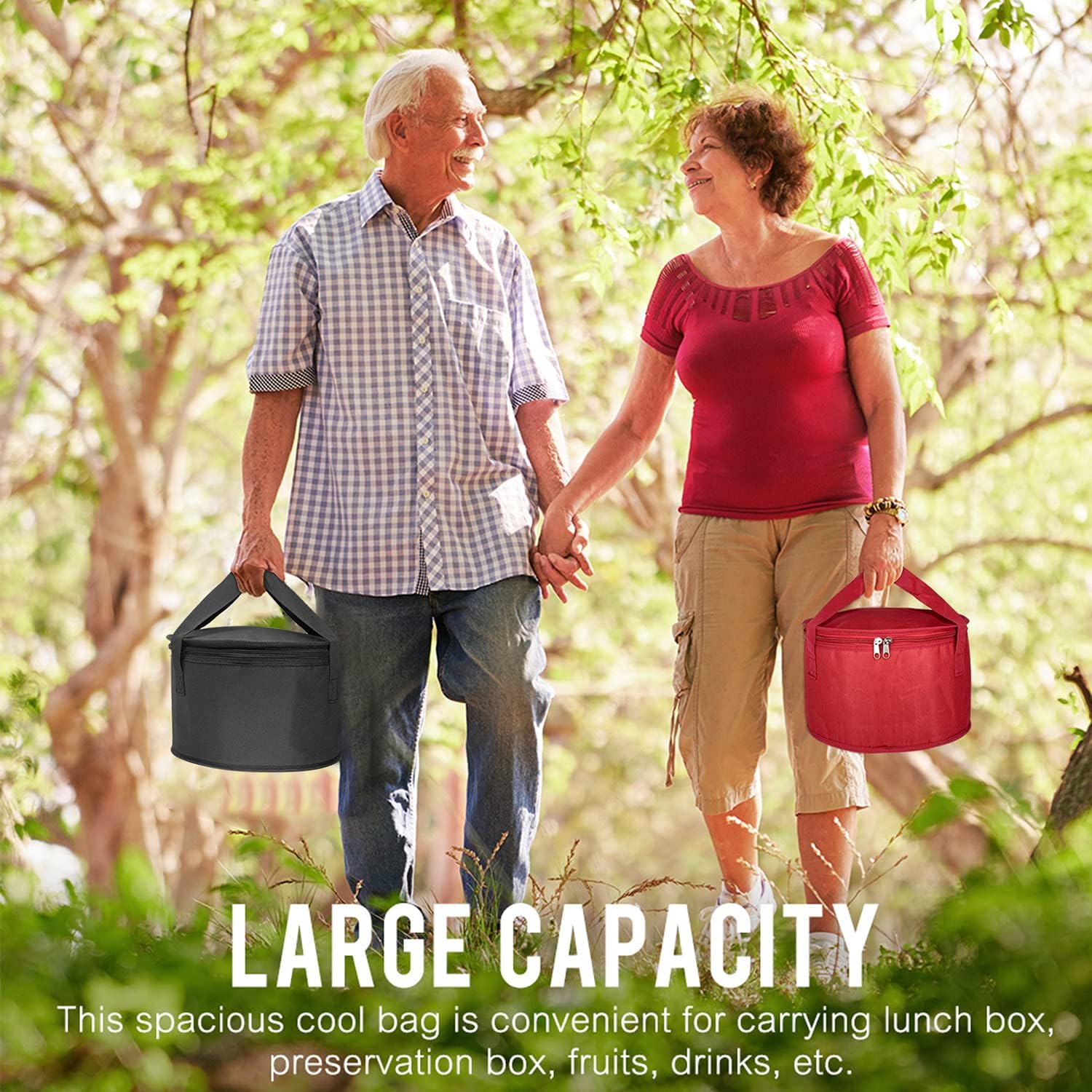 Yalin 2 Pack 12.5X7.8 Inch Round Lunch Bags, Insulated Thermal Pastry and Pie Carrier, Reusable Cake Cooler and Casserole Carrier Bags for Potluck, Picnics Food Delivery (Black Color)