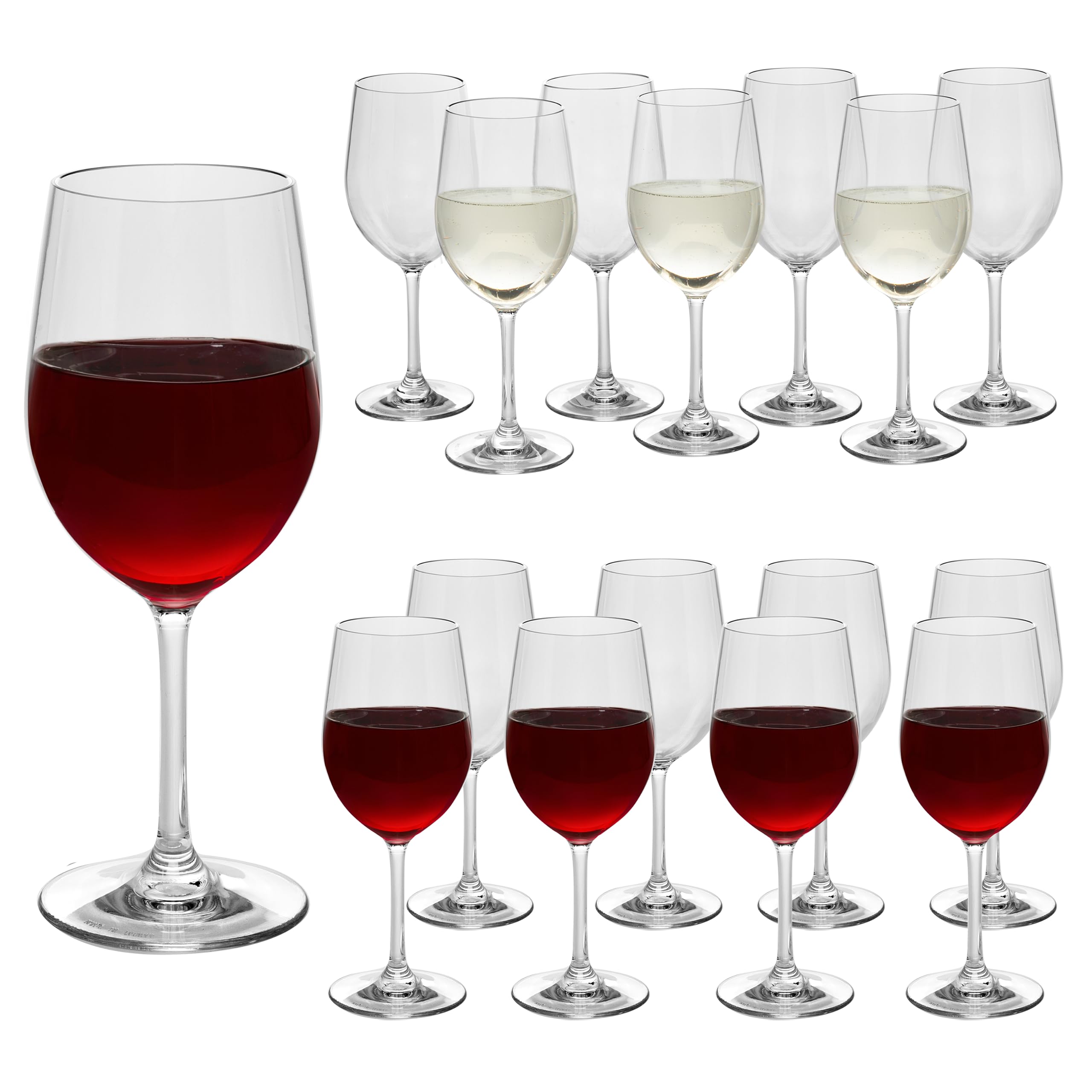 Copas de vino irrompibles de 12 onzas (juego de 16), 100% tritan, inastillables, reutilizables, aptas para lavavajillas, vasos para interiores y exteriores, gran regalo de inauguración de la casa,