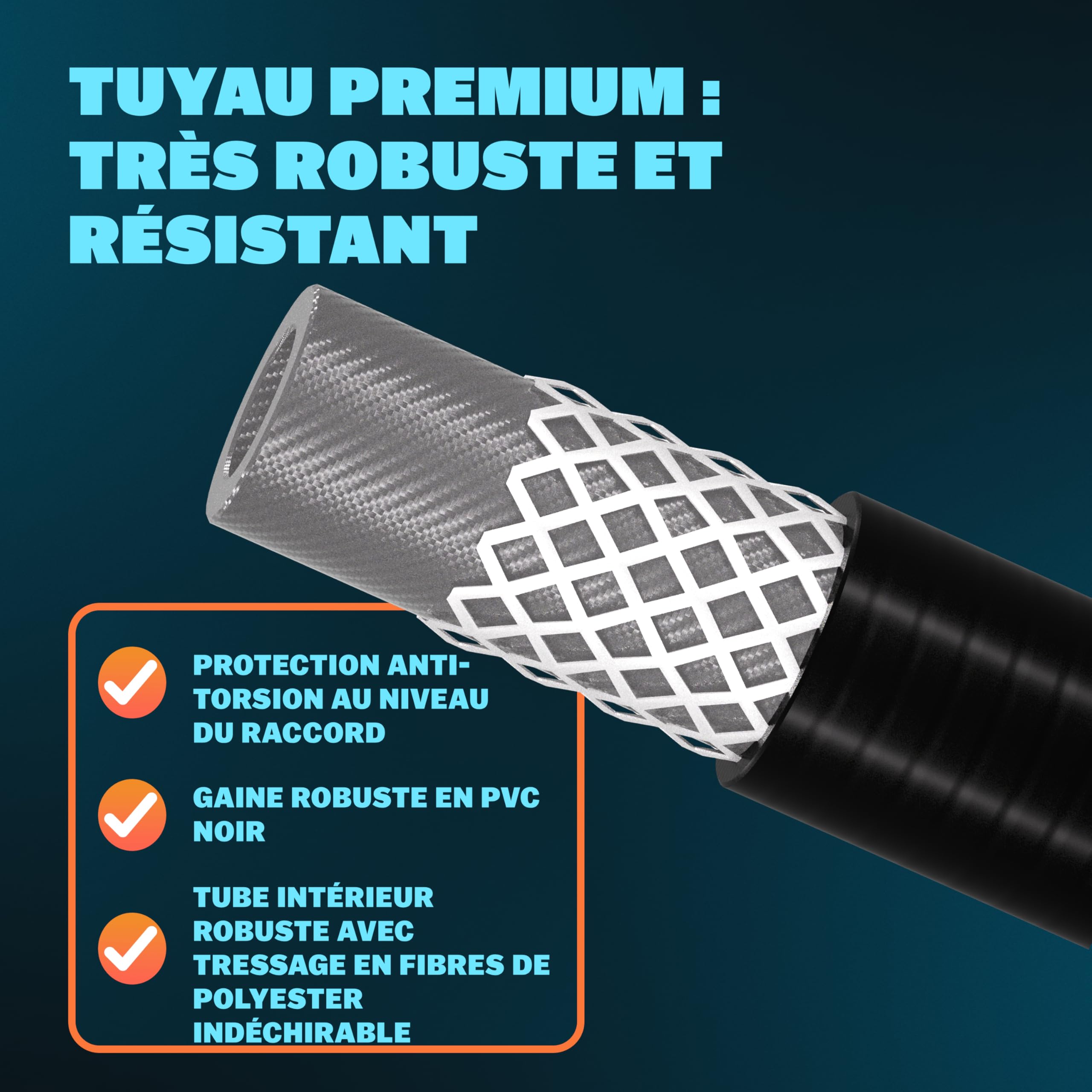 MONZANA® Tuyau déboucheur canalisation Premium 30m 200 bar 3 embouts 2 buses K2 K3 K4 K5 K6 K7 nettoyeur haute pression universel tuyau nettoyage furet