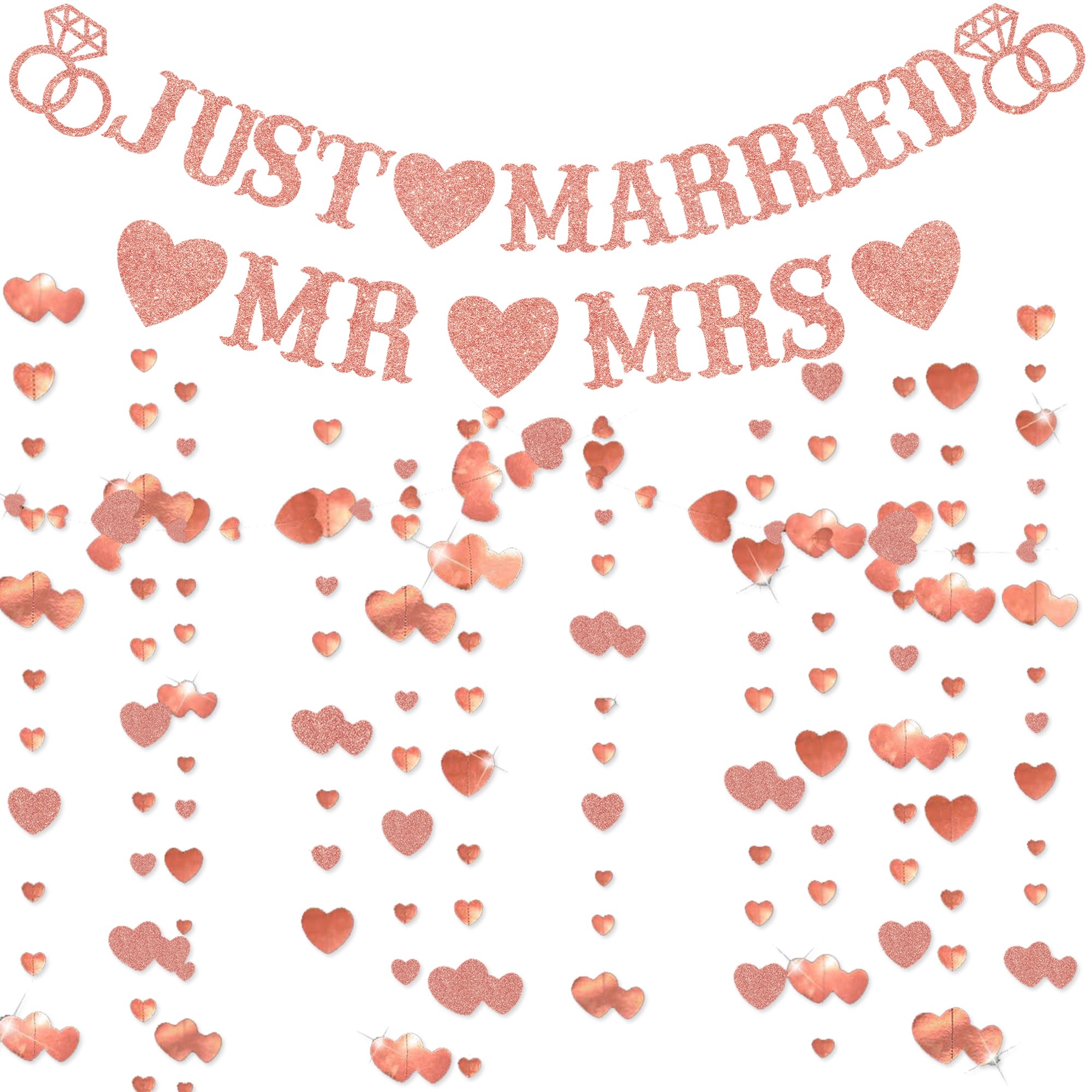 Pre-strung Just Married Banner - No DIY - Gold Glitter Wedding Party Banner - Pre-strung Garland on 6 ft Strands - Gold Wedding Reception Party or Car Decorations & Decor. Did We Mention No DIY Pre-strung Just Married Banner - No DIY - Gold Glitter Wedding Party Banner - Pre-strung Garland on 6 ft Strands - Gold Wedding Reception Party or Car Decorations & Decor. Did We Mention No DIY
