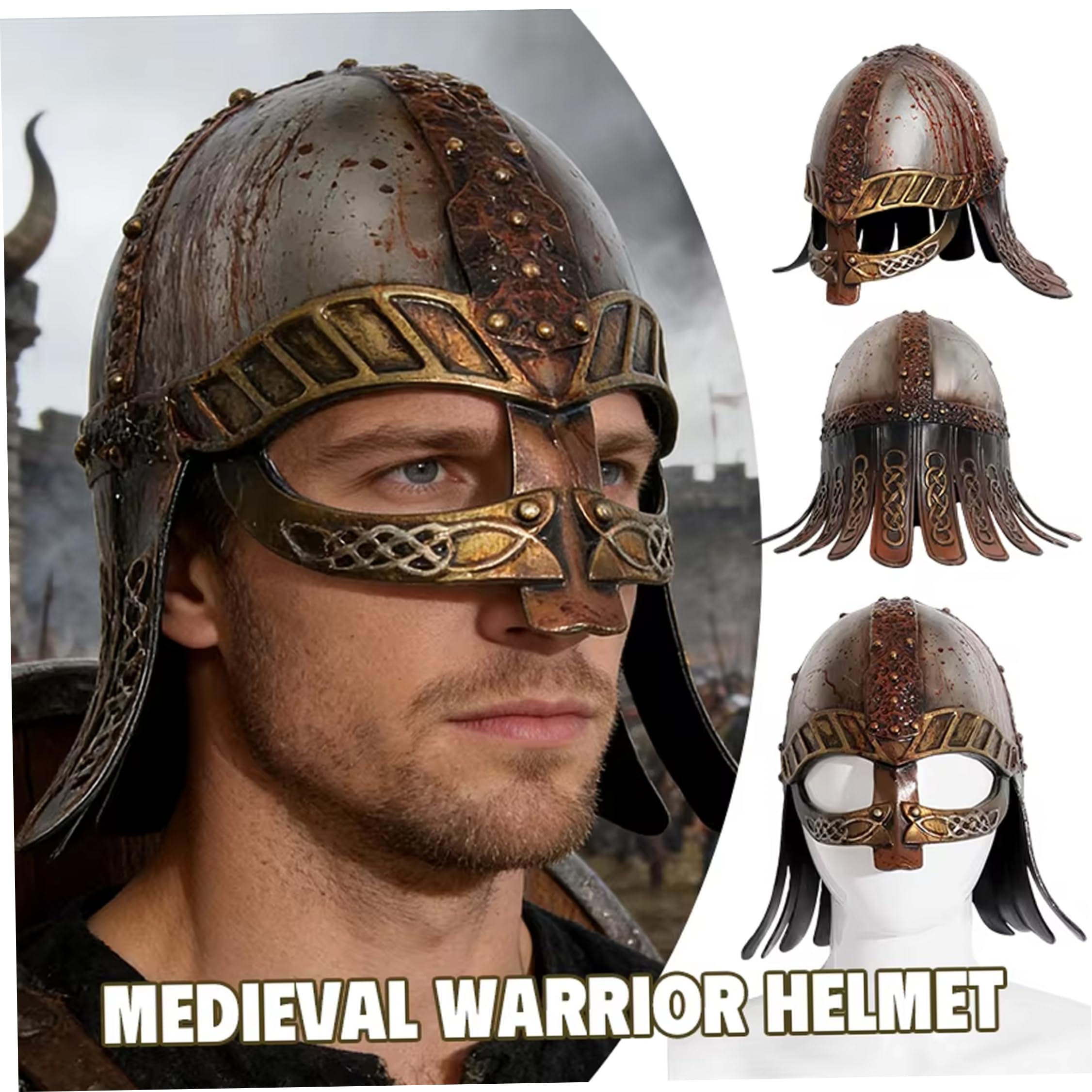 Elmi vichinghi, elmo medievale indossato in battaglia per adulti Elmo da cavaliere dal design vichingo autentico in bronzo leggero per Halloween, fiere rinascimentali