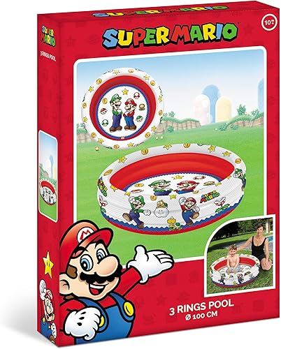 Mondo Brothers Toys-Super Mario - Piscina inflable para niños, 3 anillos de diámetro, 39.4 in de capacidad, 84 litros, multicolor