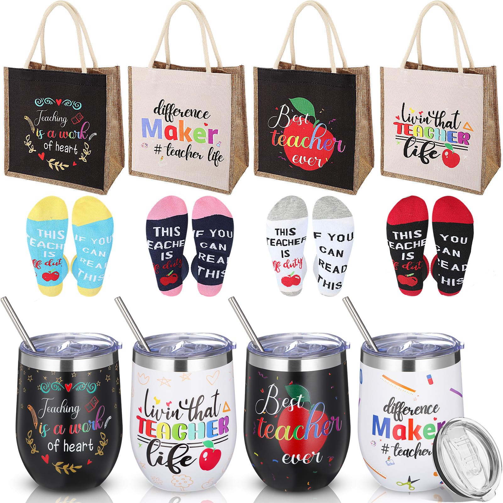 Sacs fourre-tout en toile de jute et gobelets isothermes Layhit pour enseignants
