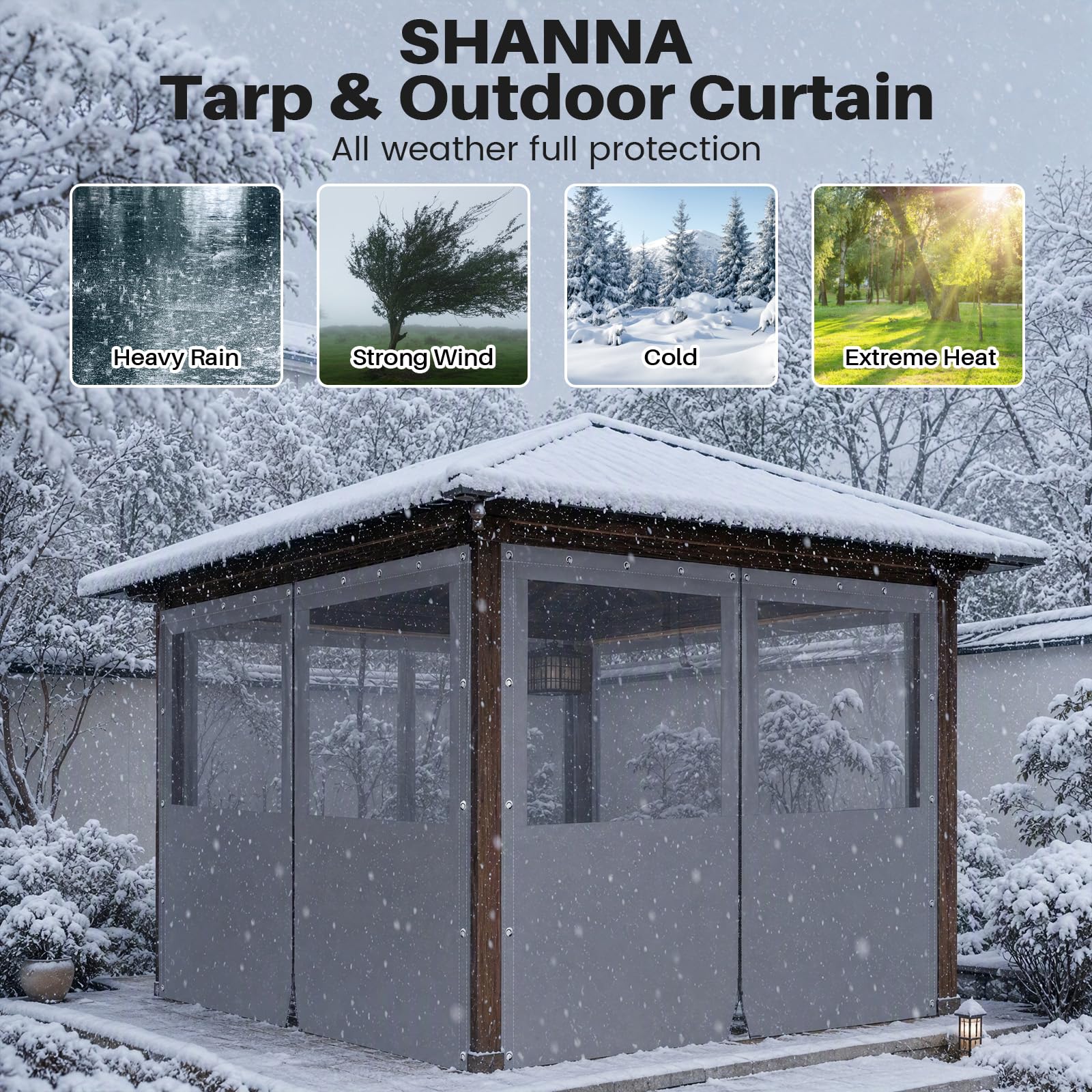 SHANNA Telone trasparente con chiusura lampo, con occhielli, 650 g/m², per esterni, resistente, resistente alle intemperie, impermeabile, per esterni, grigio, 2,5 x 2,15 m | Telone impermeabile resistente agli strappi, 420 g/m², trasparente, isolante per