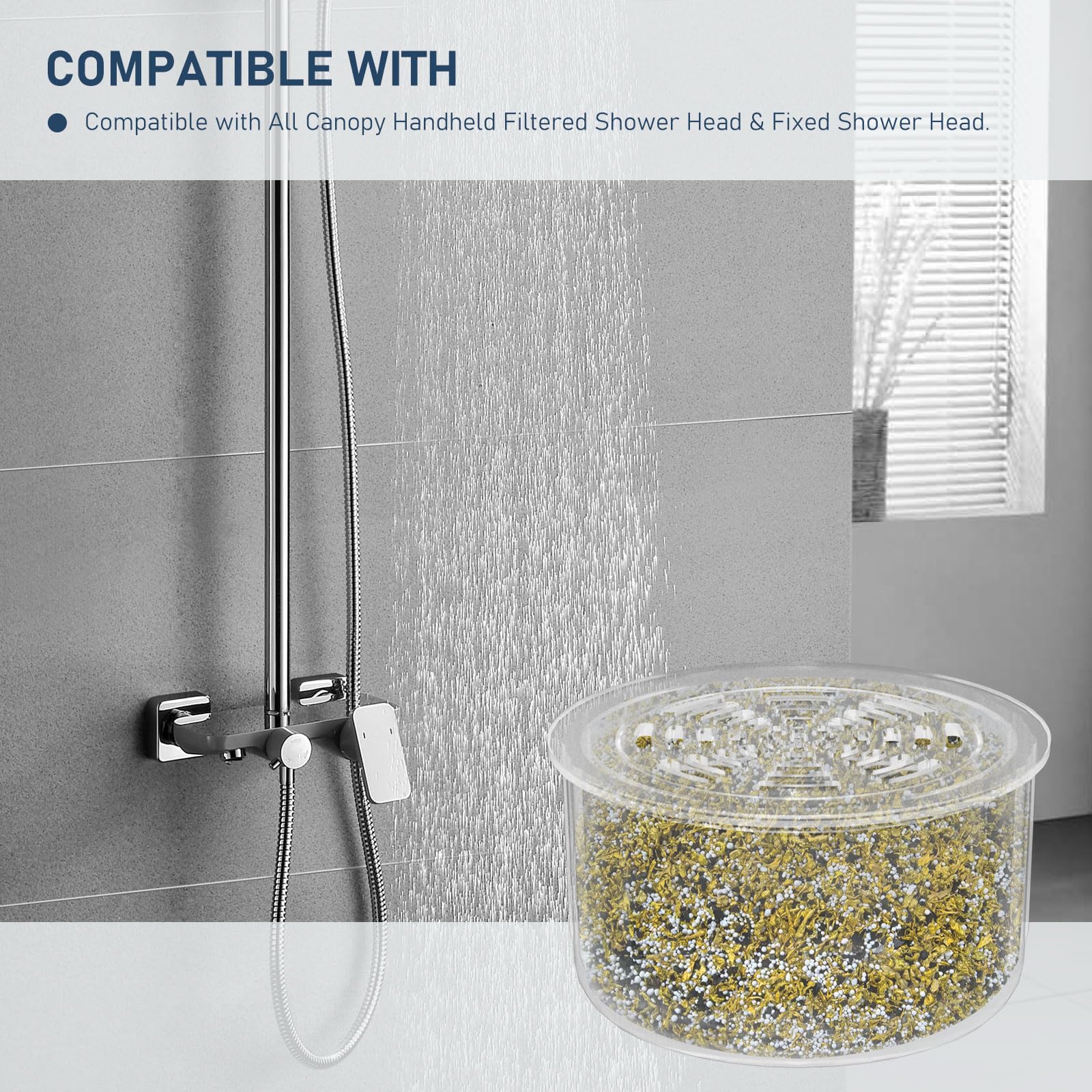 Paquete de 2 cartuchos de repuesto de filtro de cabezal de ducha compatibles con todos los cabezales de ducha filtrados de mano y fijos, filtro suavizante de agua para agua dura, reduce el cloro y