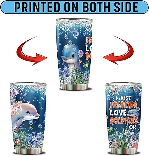 Miniatura 6 de WONWIX Vaso de delfín de 20 onzas, bonito regalo de animales para mujeres, niñas que aman a los delfines, perfecto cumpleaños, Navidad, San