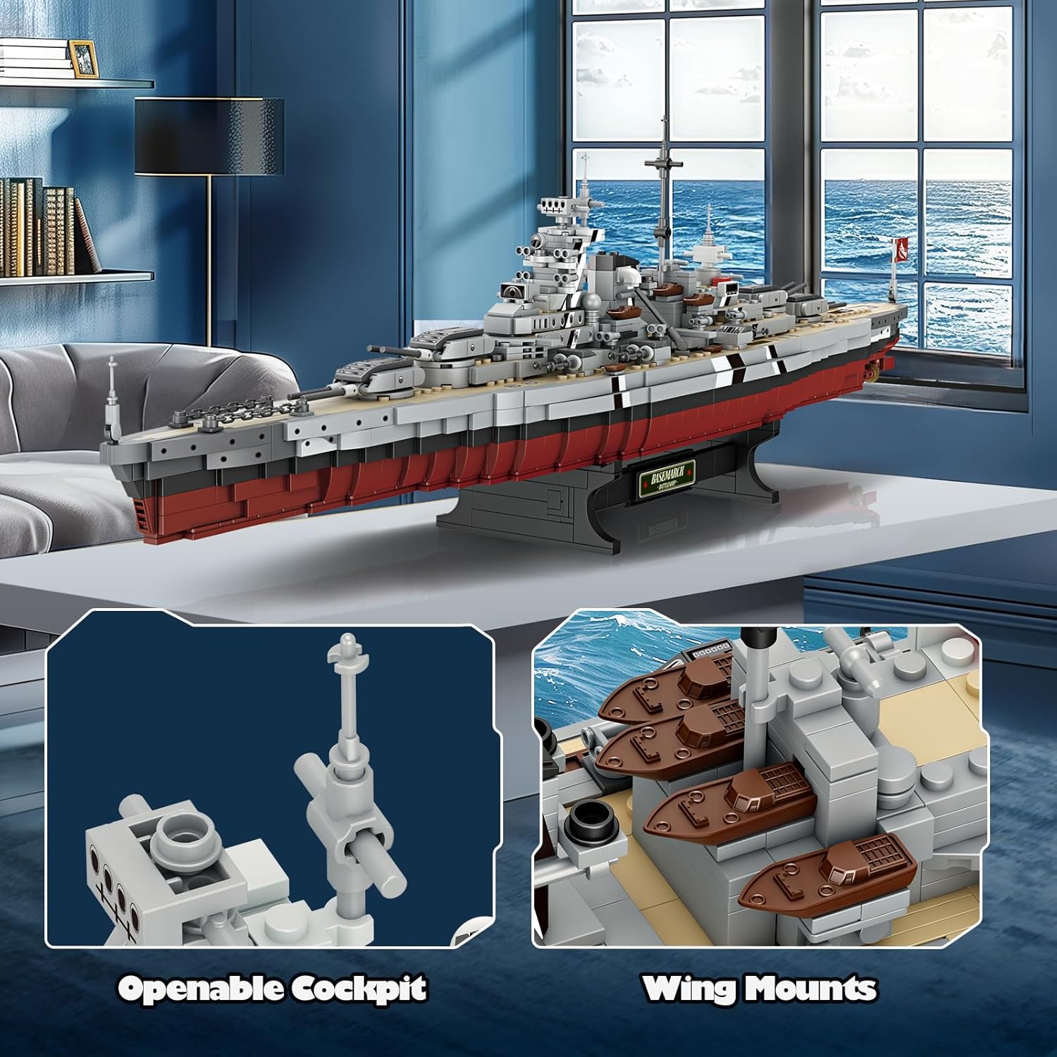 NUTCRACKER Bismarck Battleship Building Block Set, 29 Inch German WWII Classic Warship Building Toys (2081 Pcs), MOC Military Theme Boat Model Kit for Adult & Teen 14+, Gift for Military Fan
