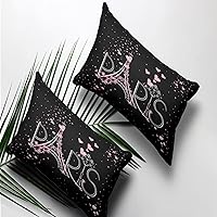 Vista 5 de Juego de edredón de la Torre Eiffel, elegante juego de ropa de cama de París con temática romántica, decoración de dormitorio negro y rosa, juego