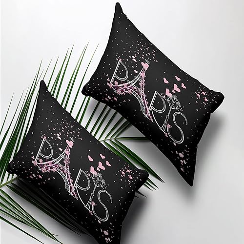 Miniatura 5 de Juego de edredón de la Torre Eiffel, elegante juego de ropa de cama de París con temática romántica, decoración de dormitorio negro y rosa, juego de