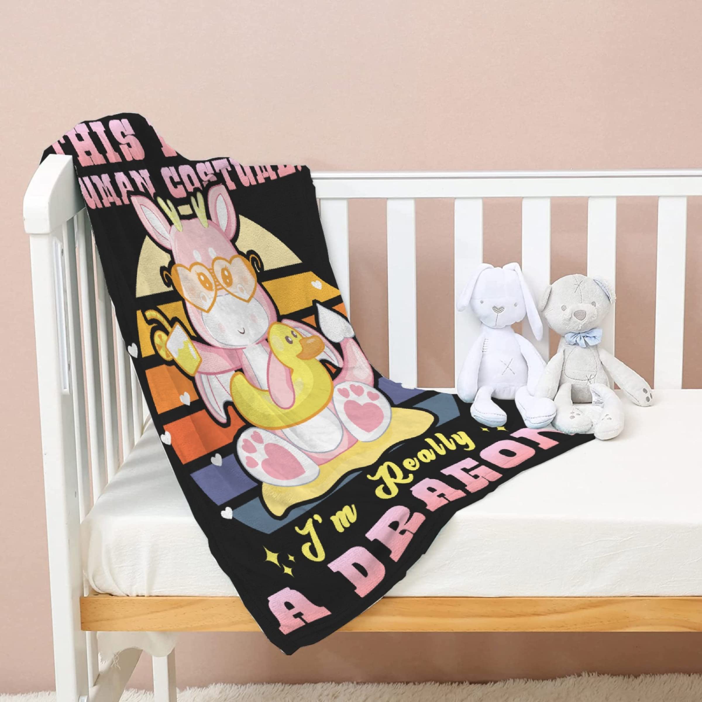 Homiehug I'm Really A Dragon Soft Blanket Funny Flannel Plush Gifts Cozy Fuzzy Throws for Nap Bedding Sheet Couch Animal Decor Tapestries Child Non-Shedding 90