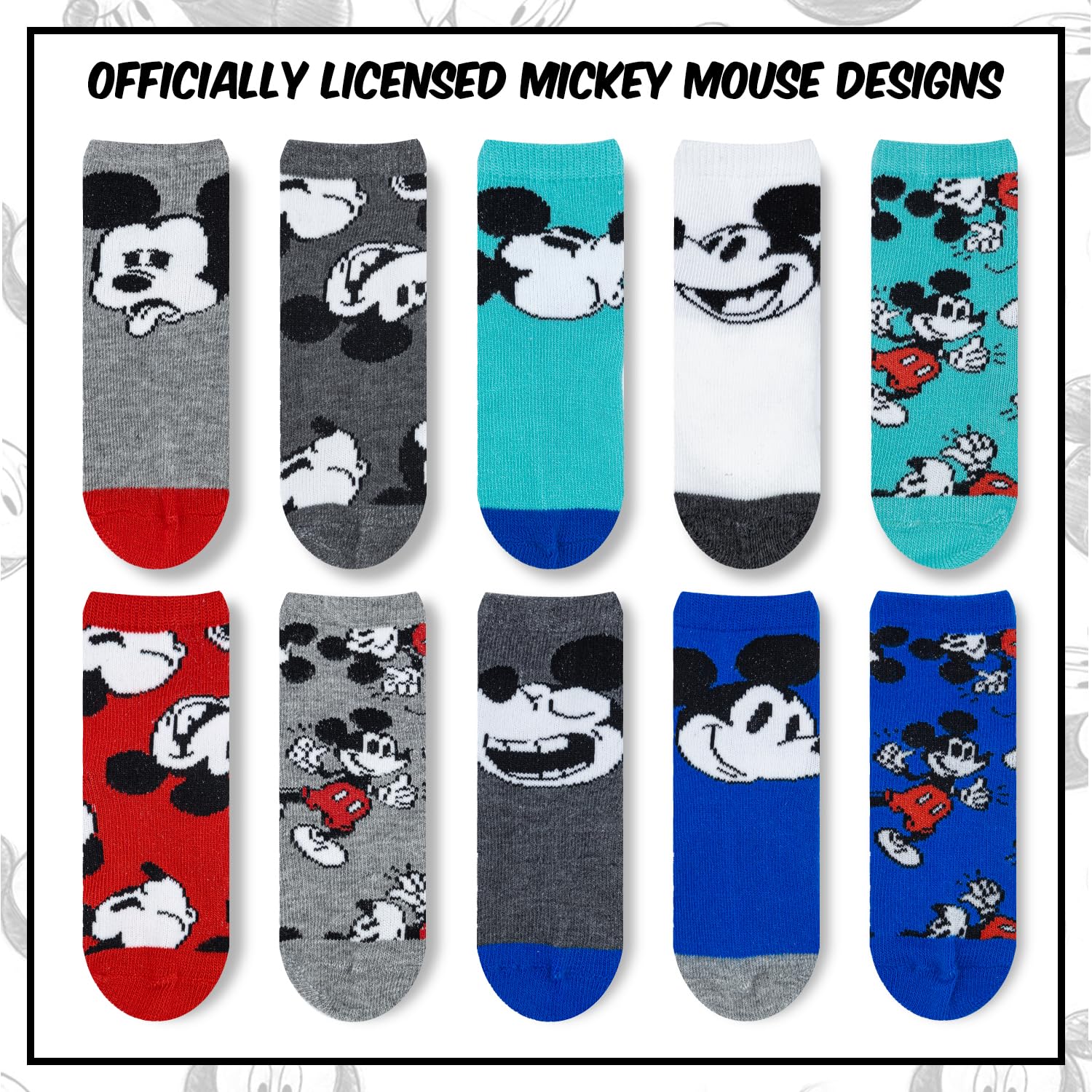 Calcetines para bebé de Mickey Mouse, paquete de 10 unidades, con agarres antideslizantes para niños de 6 a 24 meses