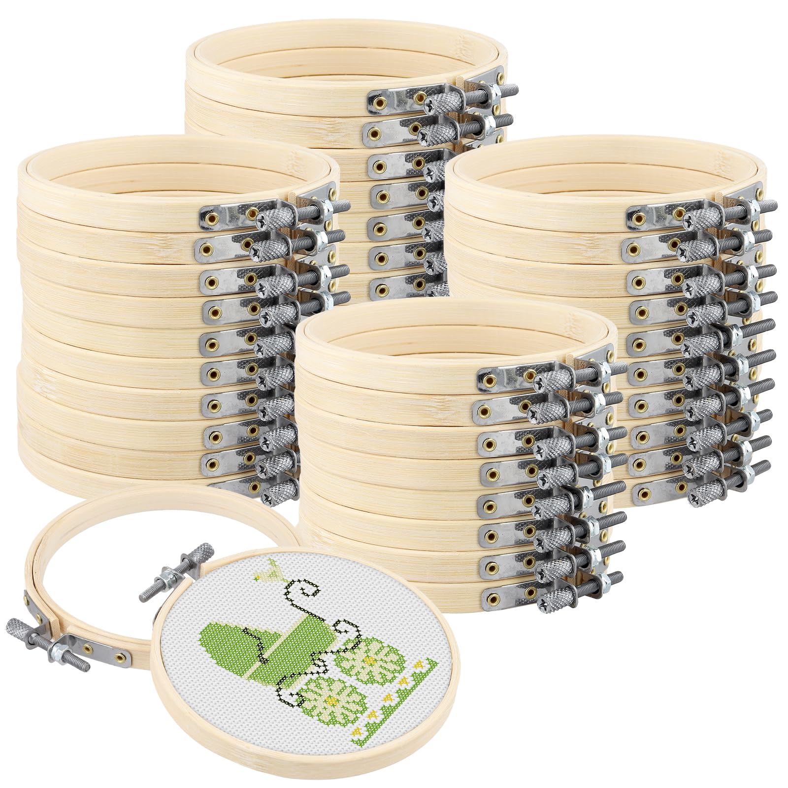 Manchap Bamboo 40Pcs 10Cm Embroidery Hoop, 4 Inch Round Circle Cross Stitch Hoops, Adjustable Sewing Circle Rings For Diy Art Craft