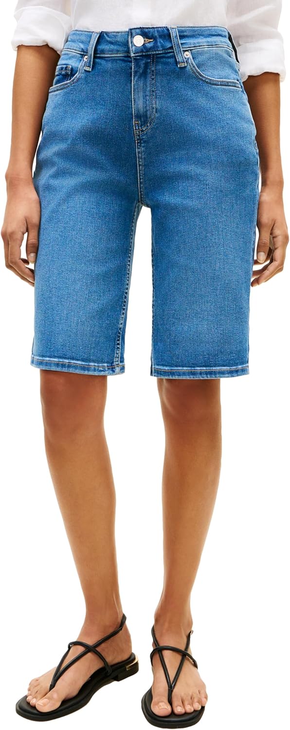 Tommy Hilfiger Women's Mid Rise 9" Denim Shorts with Stretch Bermuda Shorts