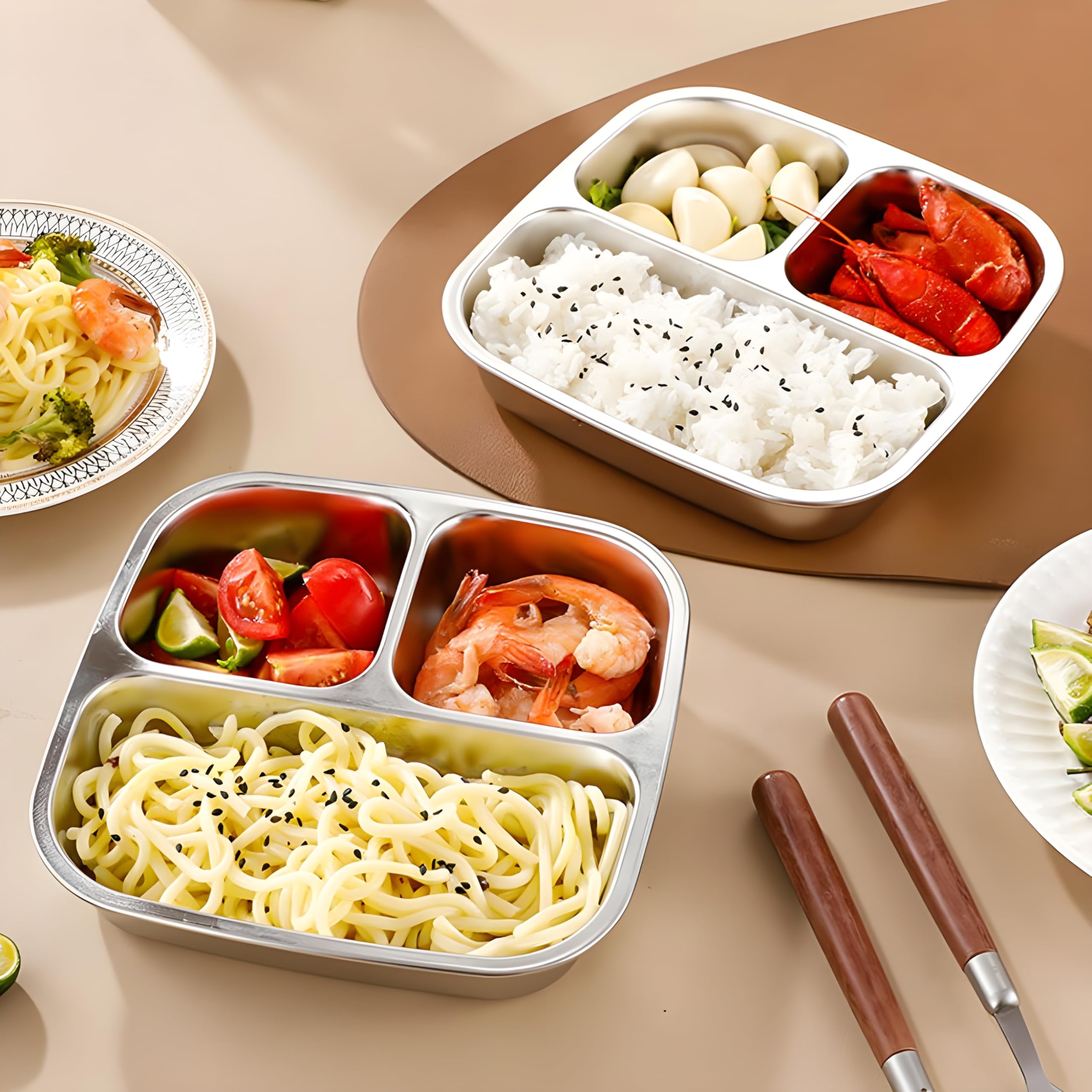 Stainless Steel 3 Compartment Lunch Box - Leakproof & Dishwasher Safe -3 Stainless Steel 3 Compartment Lunch Box - Leakproof & Dishwasher Safe -3