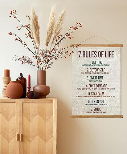 Miniatura 4 de Ovfovy Póster colgante de madera con citas positivas, arte de pared inspirador en lienzo para oficina, aula, hogar, dormitorio y baño