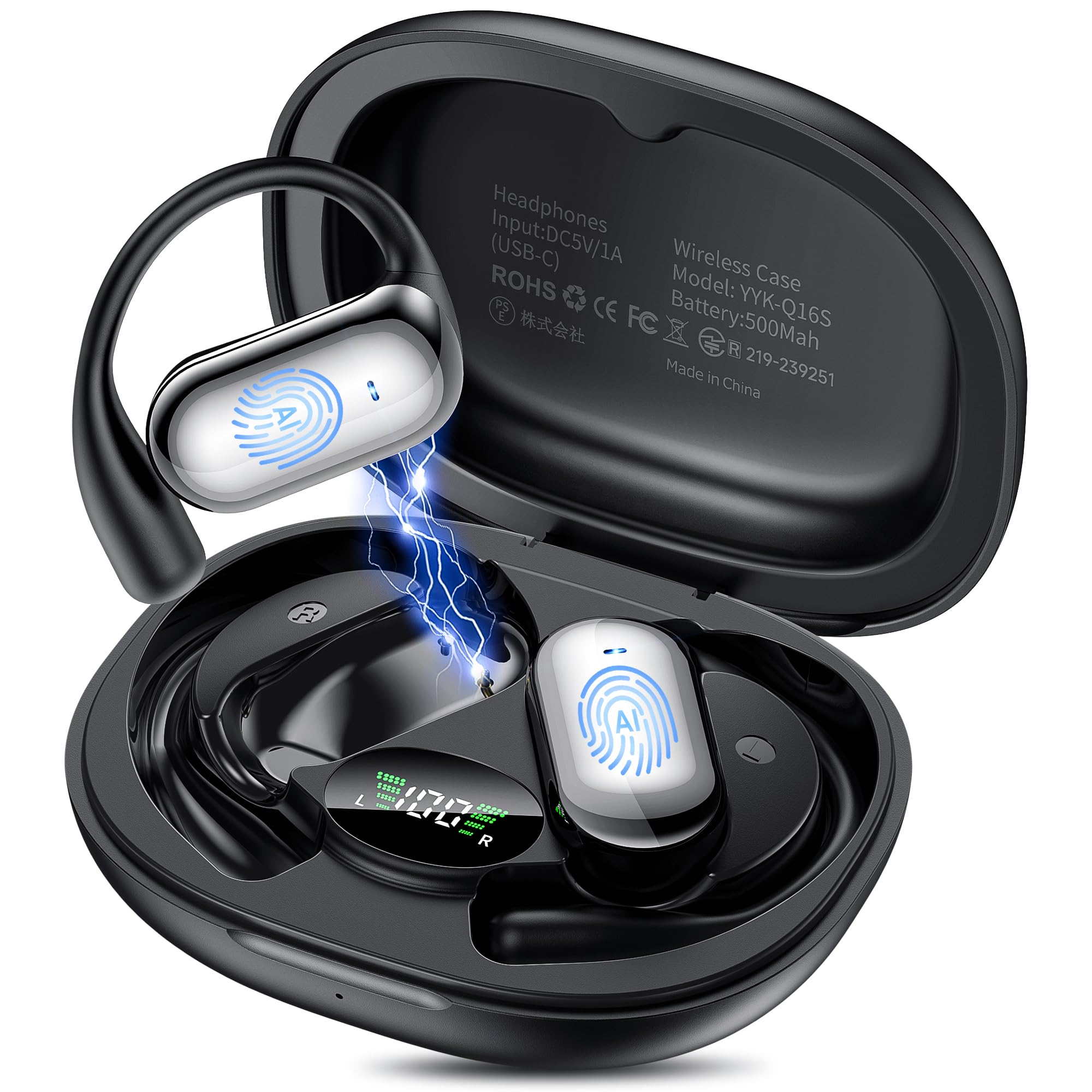 AI Auriculares Traductor en Tiempo Real, 8 Modos Traducción | 198 Idiomas, 3 en 1 Auriculares Traductores de Idiomas, 60H Cascos Oreja Abierta Bluetooth 6.1 para Viajes, Reuniones Negro