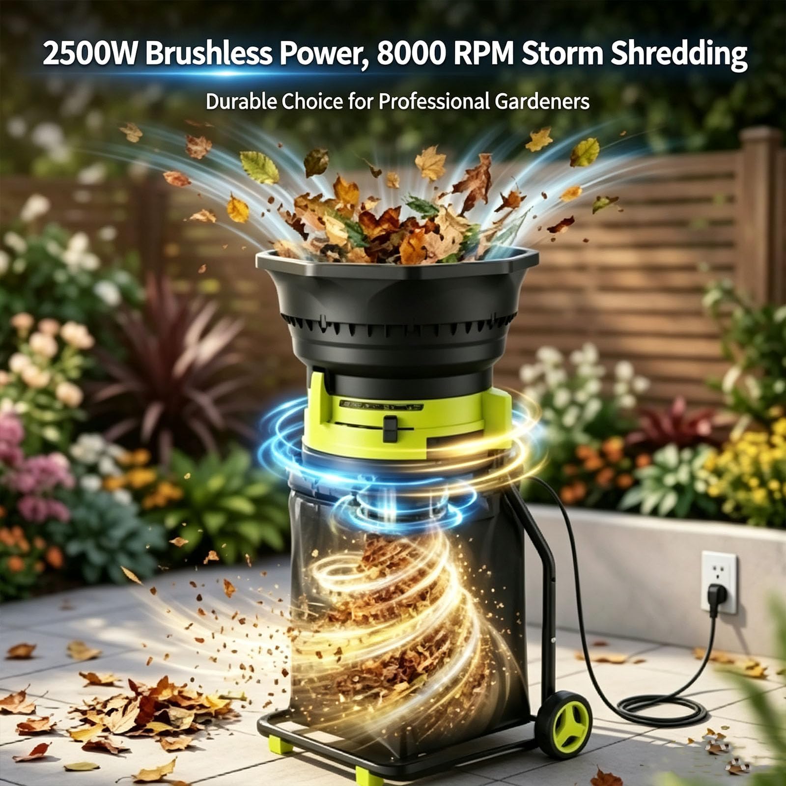 Broyeur De Feuilles Électrique Portable De 2500 W, 8000 TR/Min, Rapport De Réduction De 17:1, 3 Réglages De Grain Ajustables pour Un Ramassage, Un Compostage Et Un Nettoyage De Jardin Plus