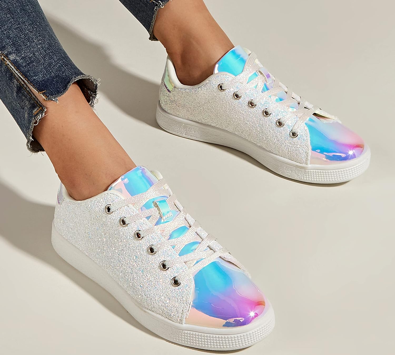 LUCKY STEP Glitter Shoes Sparkly Bling Shiny Bedazzled Lace up Fashion Sneakers for Women - Image 8