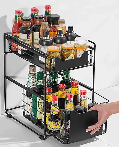 Miniatura 3 de Cesta deslizante de 2 niveles para gabinete con cajón deslizante debajo del fregadero, estante de almacenamiento para encimera de cocina, despensa,