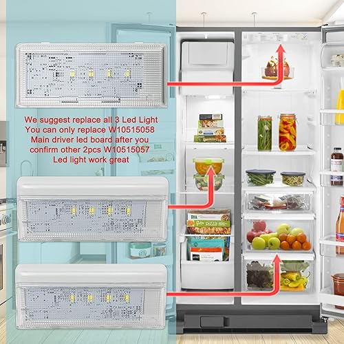 Miniatura 4 de WISINY W10515058 - Luz LED compatible con Kenmore Maytag Whirlpool Refrigerador Luz LED Reemplazar WPW10515058 W10465957 W10522611 3021142