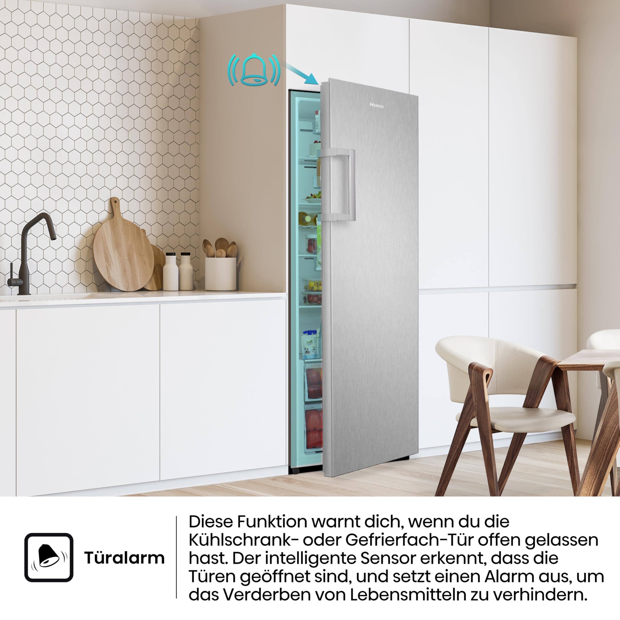 Hisense RL3N319NEIC Kühlschrank/ 172cm hoch/ 322 Liter/Inverter Kompressor/Flaschenhalter/Easy-open Griff/Superkühlen/Multi AirFlow/BxHxT: 59,5×172×60cm/ Silber [Energieklasse C]