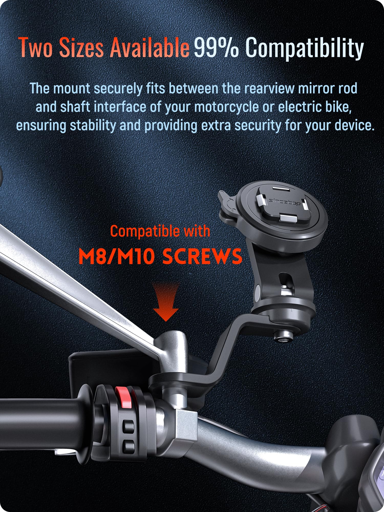 Sincetop Uchwyt na Telefon do Lusterka Motocyklowego – Uchwyt na Telefon Motocyklowy – Seria Q [Quad] – Aluminiowy Uchwyt z Szybkim Zwolnieniem – Stojak na Telefon do Moto, ATV i Skutera