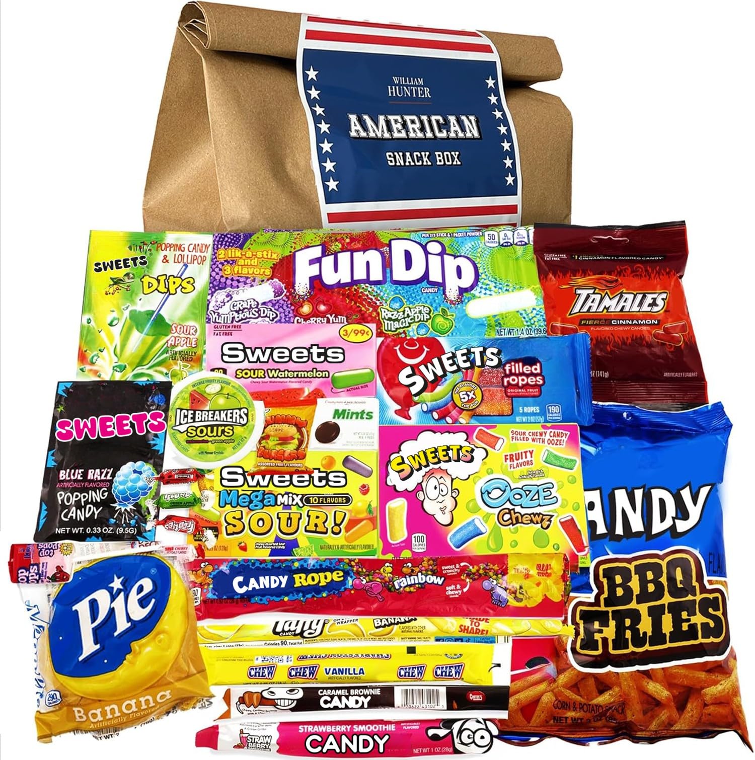 William Hunter American Sweets Gift Bag - Wide Selection Sweet Hamper, Great Value American Sweet Hamper for Children or Adults, Variety Box of Iconic American Candy