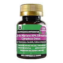 Cardo Mariano 80% Silimarina Complesso Detox 100 Compresse 1 al dì | con Tarassaco Carciofo Colina Inositolo | Senza Glutine | Depurativo Fegato LABOTTEGADEGLIINTEGRATORI ®