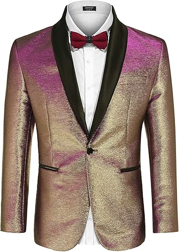 COOFANDY - Chaqueta de esmoquin para hombre de ajuste delgado con solapa de bufanda, chaqueta de blazer de un botón, ideal para fiesta, graduación,