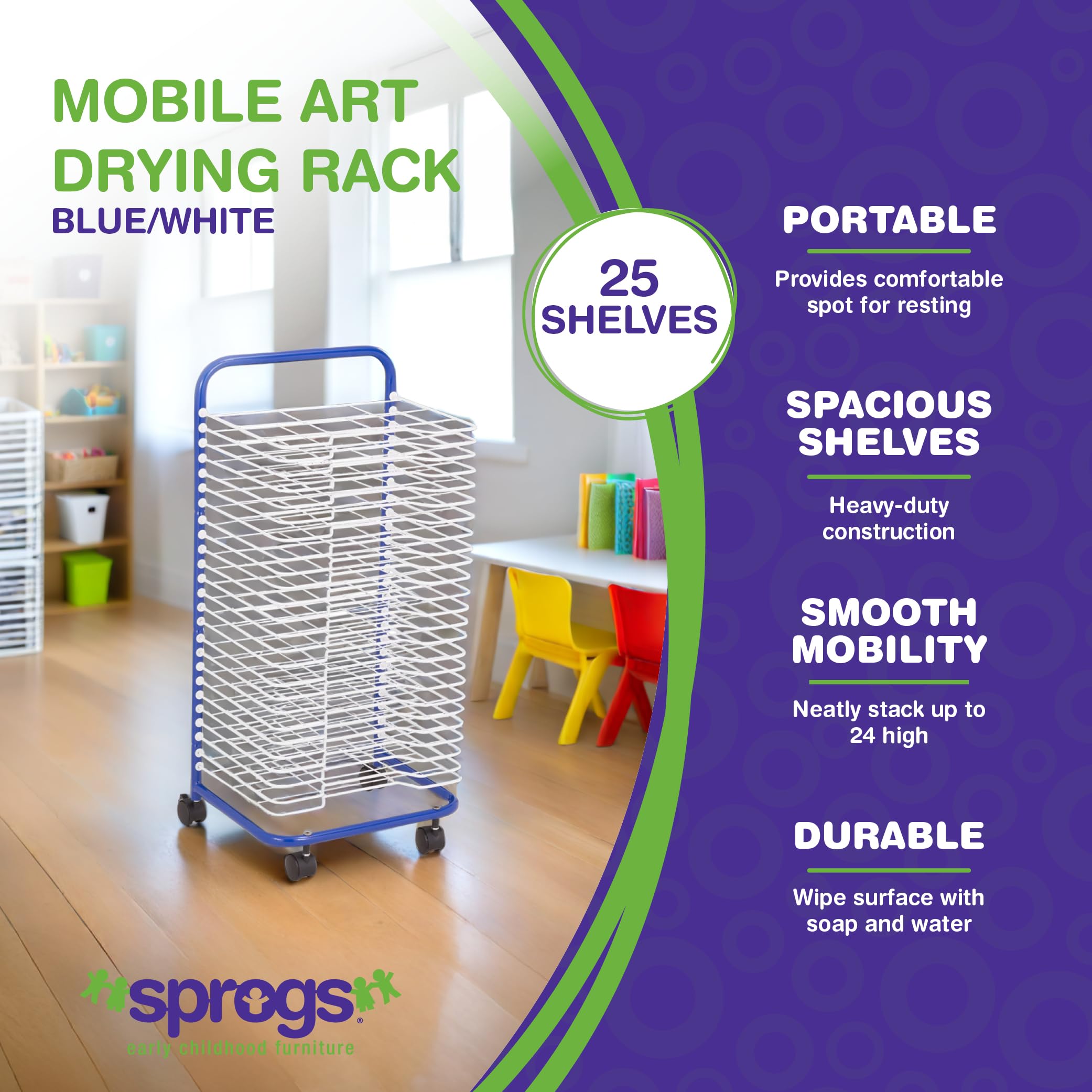 Amazon.com: Sprogs 25-Shelf Mobile Art Drying Rack for Classrooms