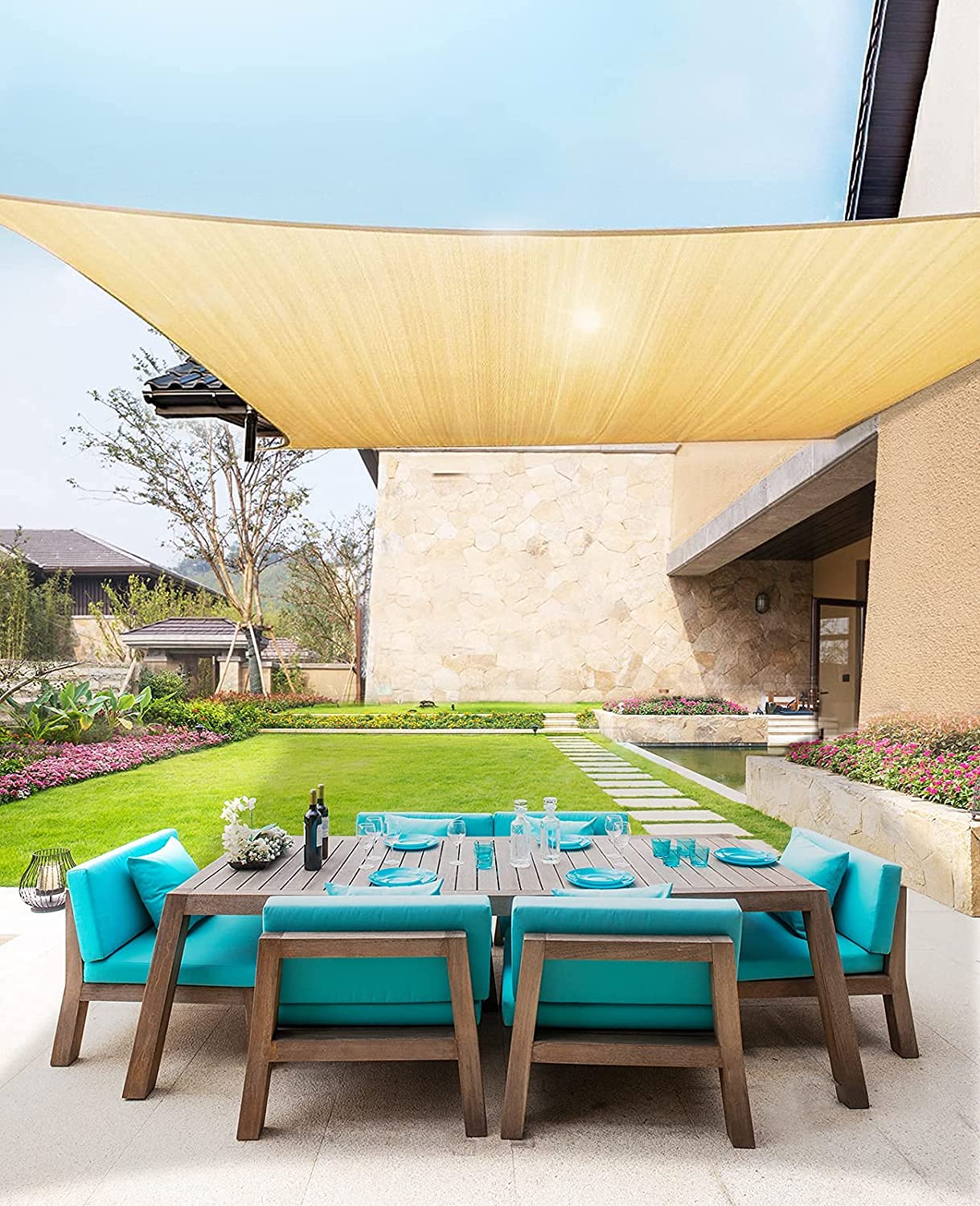 D&D IBINGO Sun Shade Sail Rectangle, Sun Blocking Canopy Sail for Patios, Lawn, Porch, Deck, Backyard, Pergola or Outdoor Activities, 95% UV Blockage & Breathable Material, Sand (5 X 7 M)