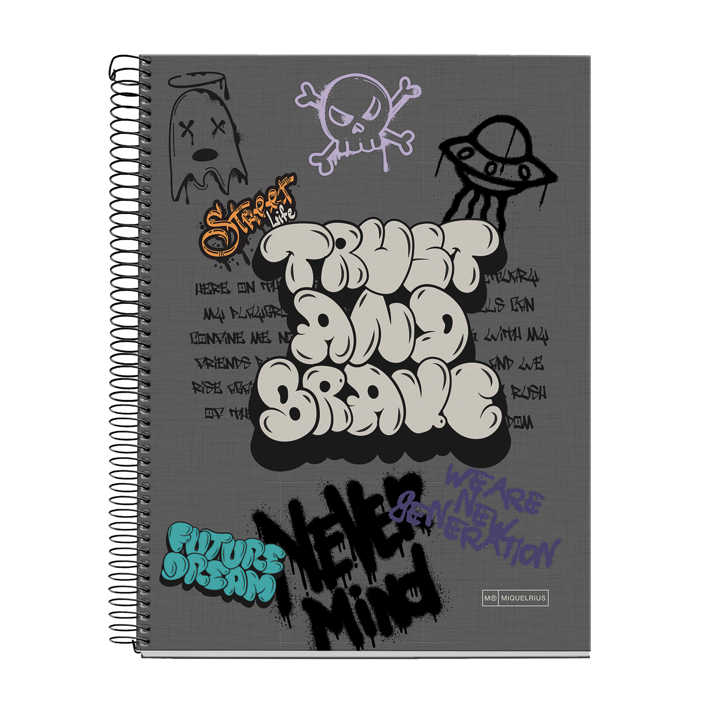 Miquelrius - A4 notebook, 5 mm grid, hardcover notebook, A4 notebook with 120 micro-perforated sheets, A4 notebook with 4 colours to organize, Extra Opaque paper 70 g/m², 4 holes for filing