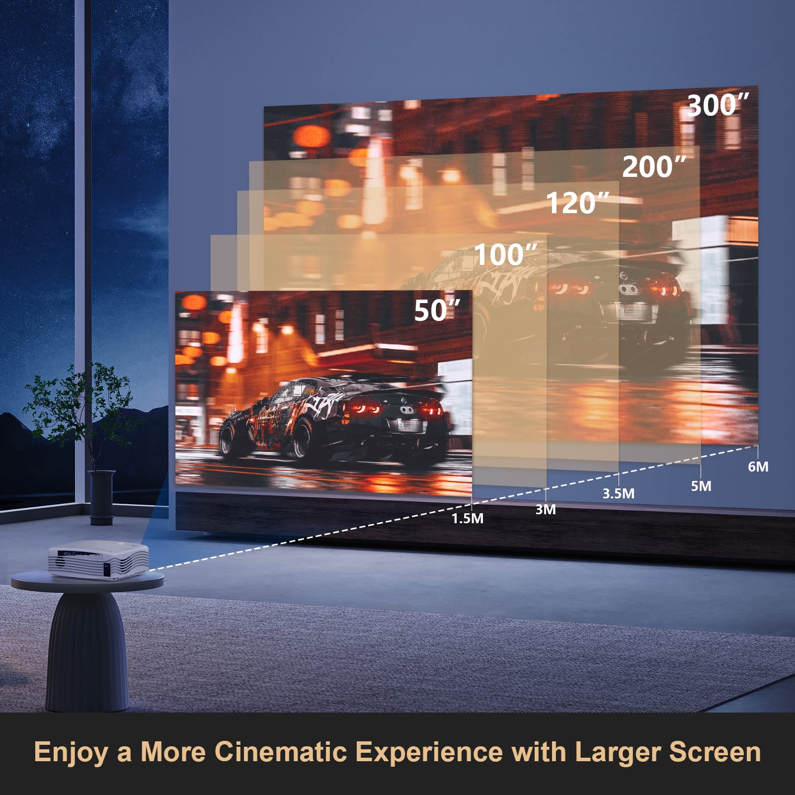 Vidéoprojecteur natif 1080P Full HD 5G WiFi 4K écran 300" portable
