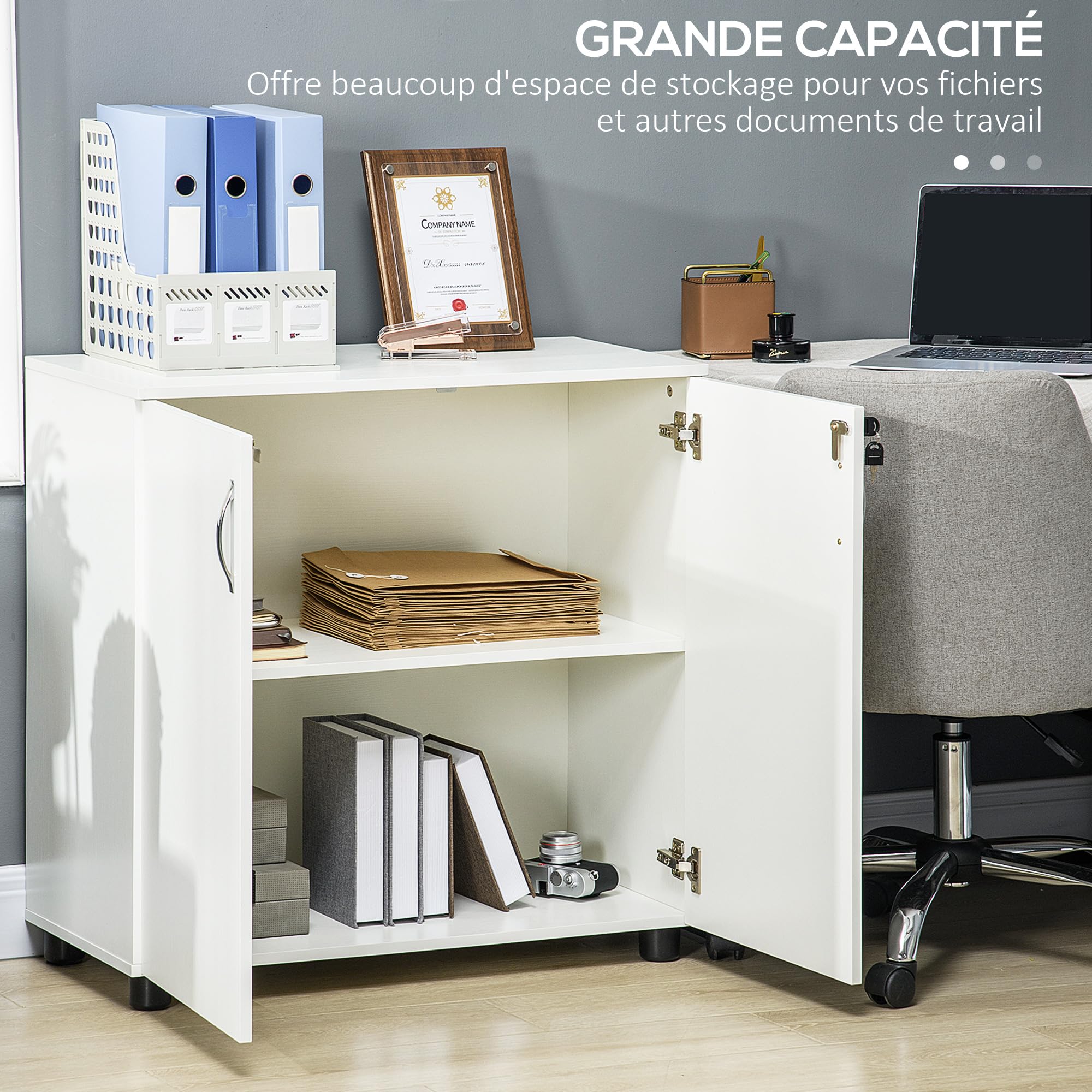 Vinsetto Armoire de Bureau à 2 Niveaux, Meuble de Rangement Bureau avec 2 Portes, serrures et clés, Armoire à dossiers pour Domicile, Garage, 80 x 40 x 80 cm, Blanc