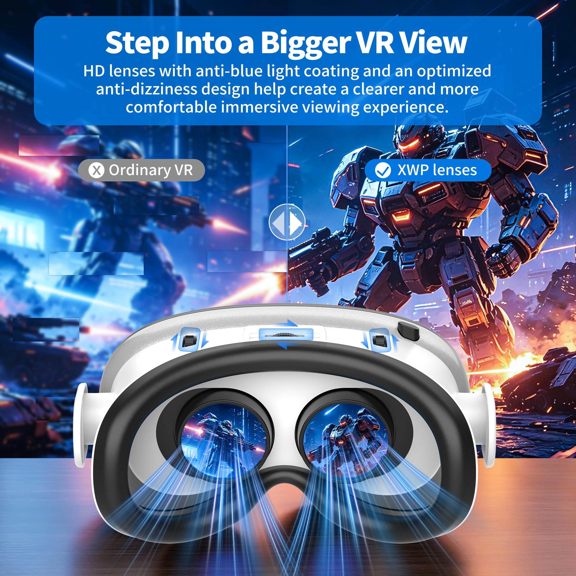 XWP Visore VR, Occhiali Per Realtà Virtuale 3D Con Cuffie, Per Film E Giochi, Compatibili Con Iphone & Android (4,7–7,0"), Con Lente Hd Anti Luce Blu, Regalo Di Compleanno Per Bambini E Famiglia