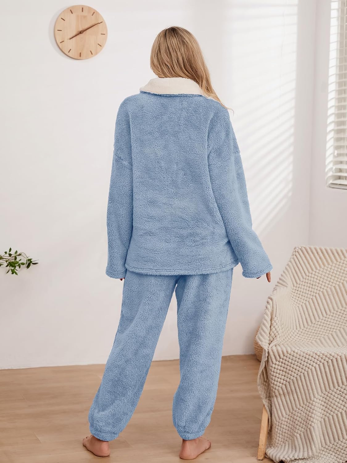 Muchpow Womens Fluffy Pajamas Set Winter Warm Fleece Oversized Pullover Fuzzy Pants Sets Plush Loungewear 2 Piece Pjs - Image 3